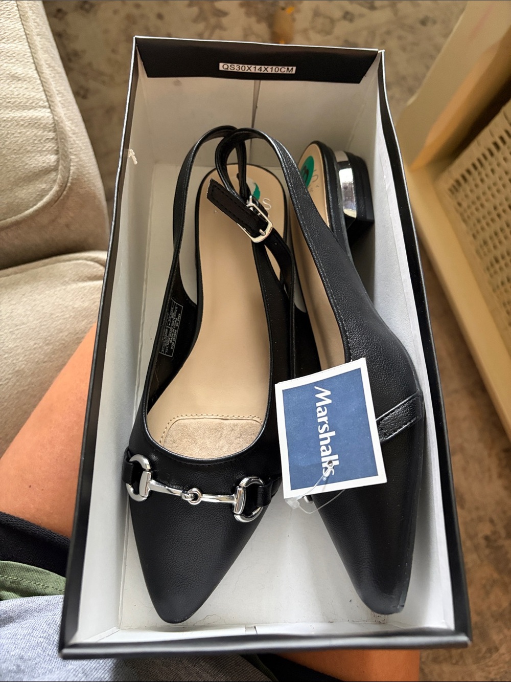 Jones NY Black Pointed Slingbacks with Silver Bit Accent